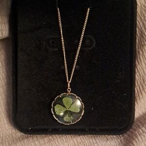 Gold Four-Leaf Clover Pendant Necklace - Green